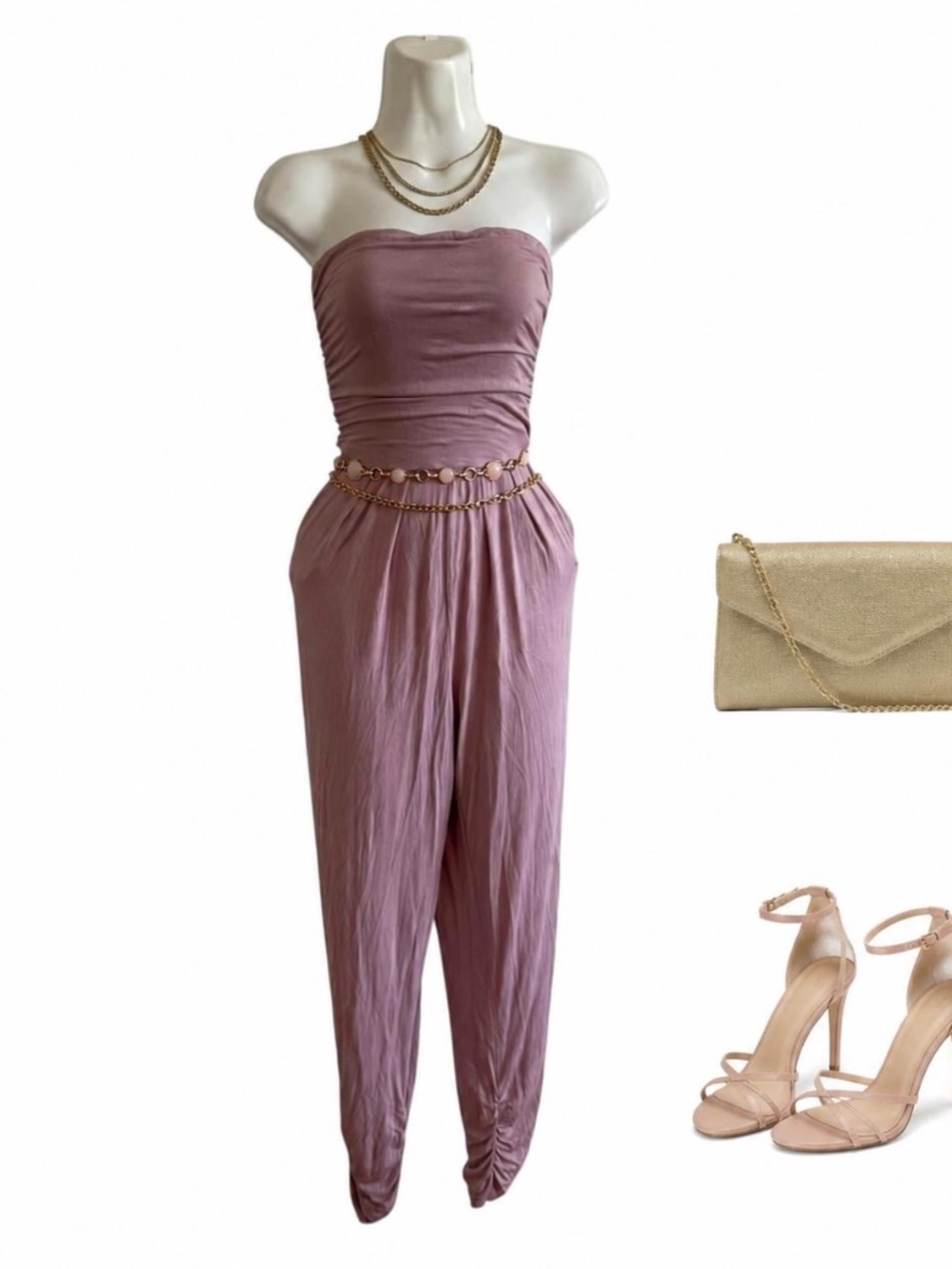 Heart Hips Mauve Strapless Jumpsuit Size Medium